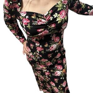 SHEIN Black Floral Long Sleeve Dress